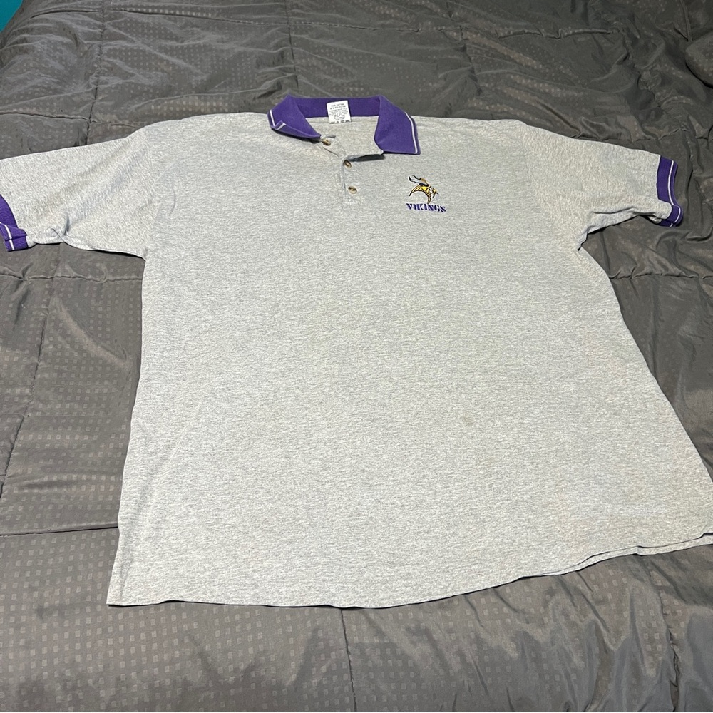 True Fan Minnesota Vikings Gray Polo Shirt NFL Football Vintage Mens Size XL